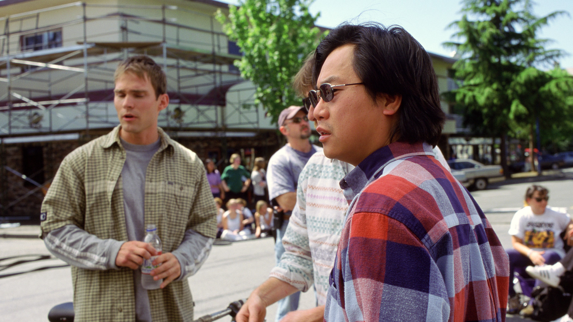 James Wong on location with Devon Sawa and the crew
