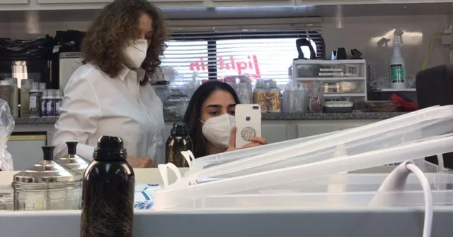 Melissa Barrera in the makeup trailer.