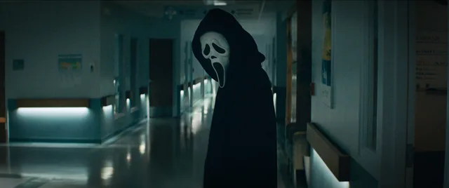 Ghostface in the hospital corridor.