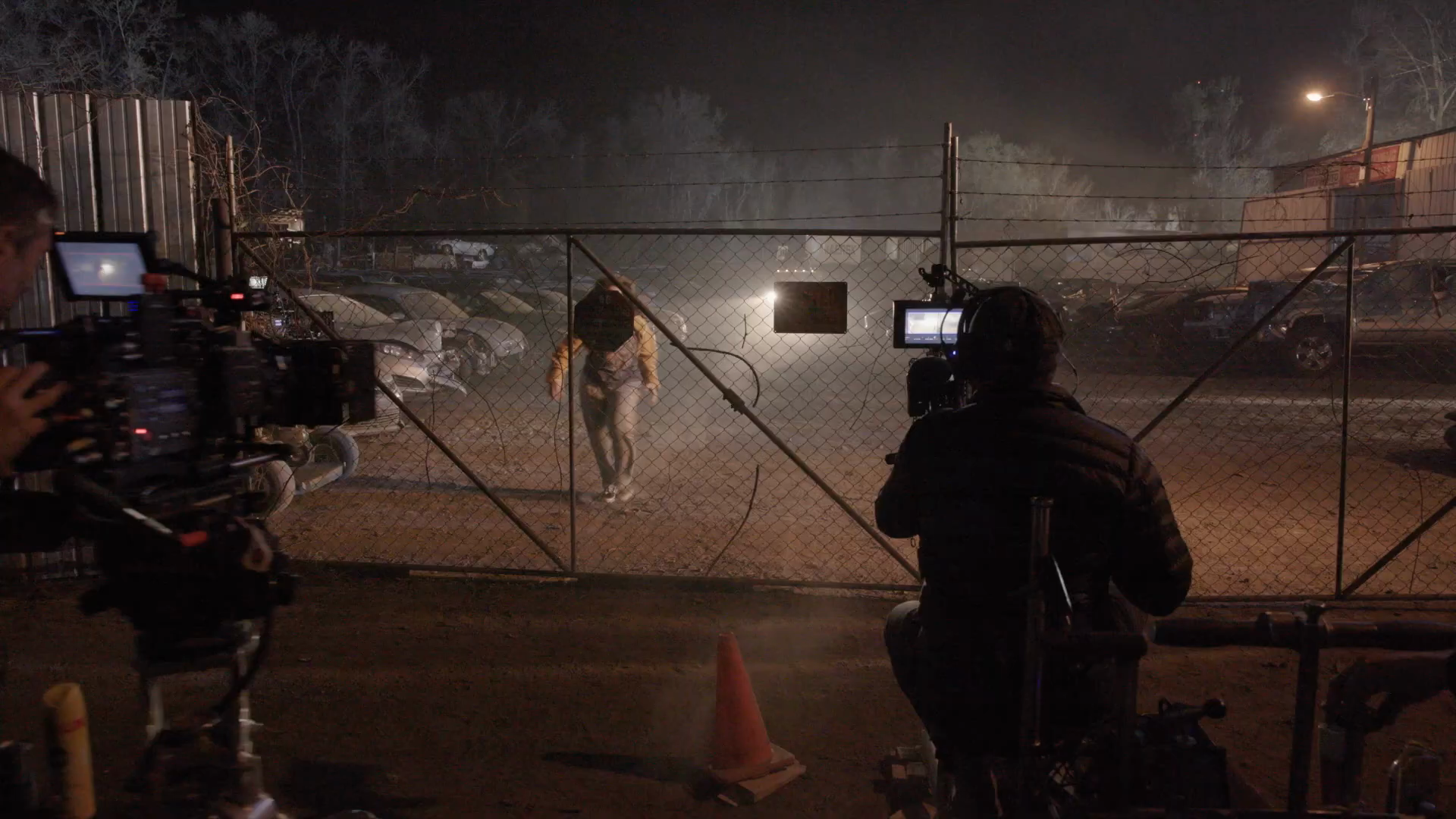 A camera setup at the salvage yard exterior.