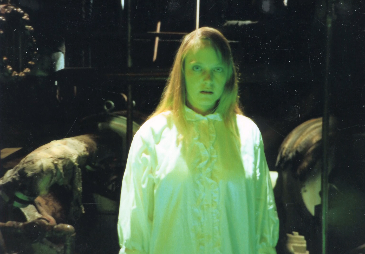 Tuesday Knight in green lighting during preparation of the dream sequence.