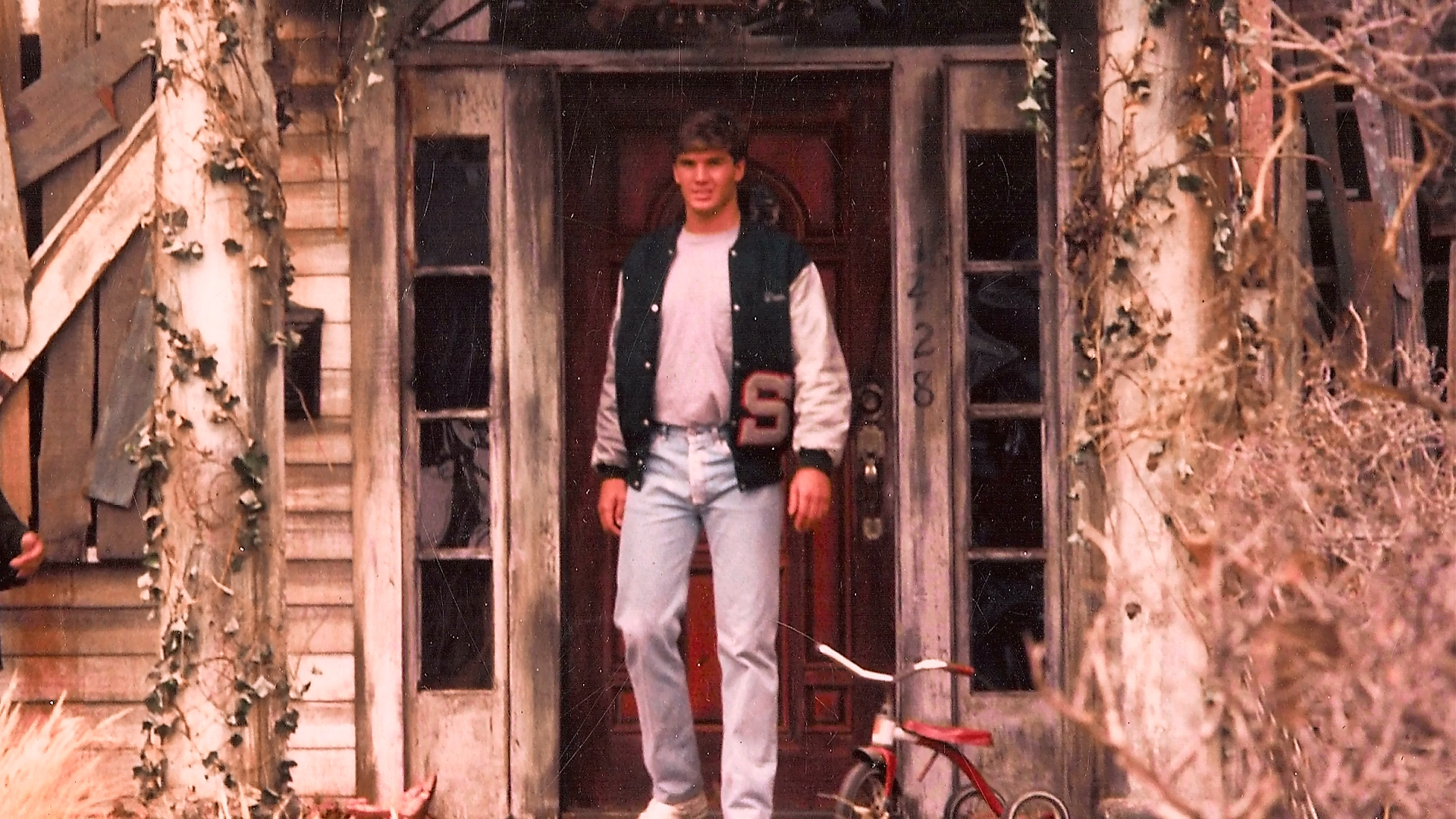 Rick Johnson posed in the doorway of the ruined Elm Street house set.