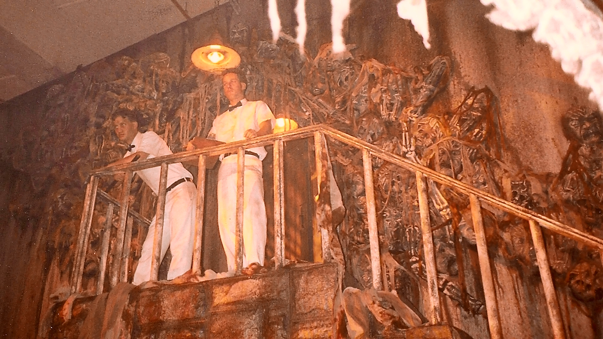 Lisa Wilcox and crew waiting on the asylum-set balcony.