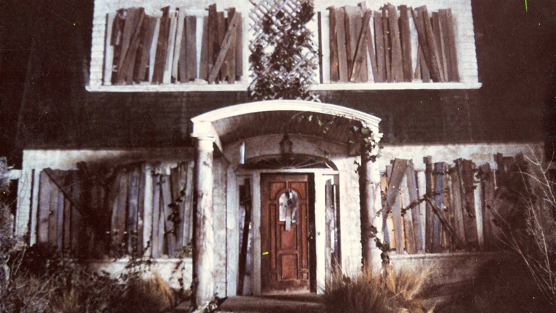 The completed asylum building exterior set prepared for filming.