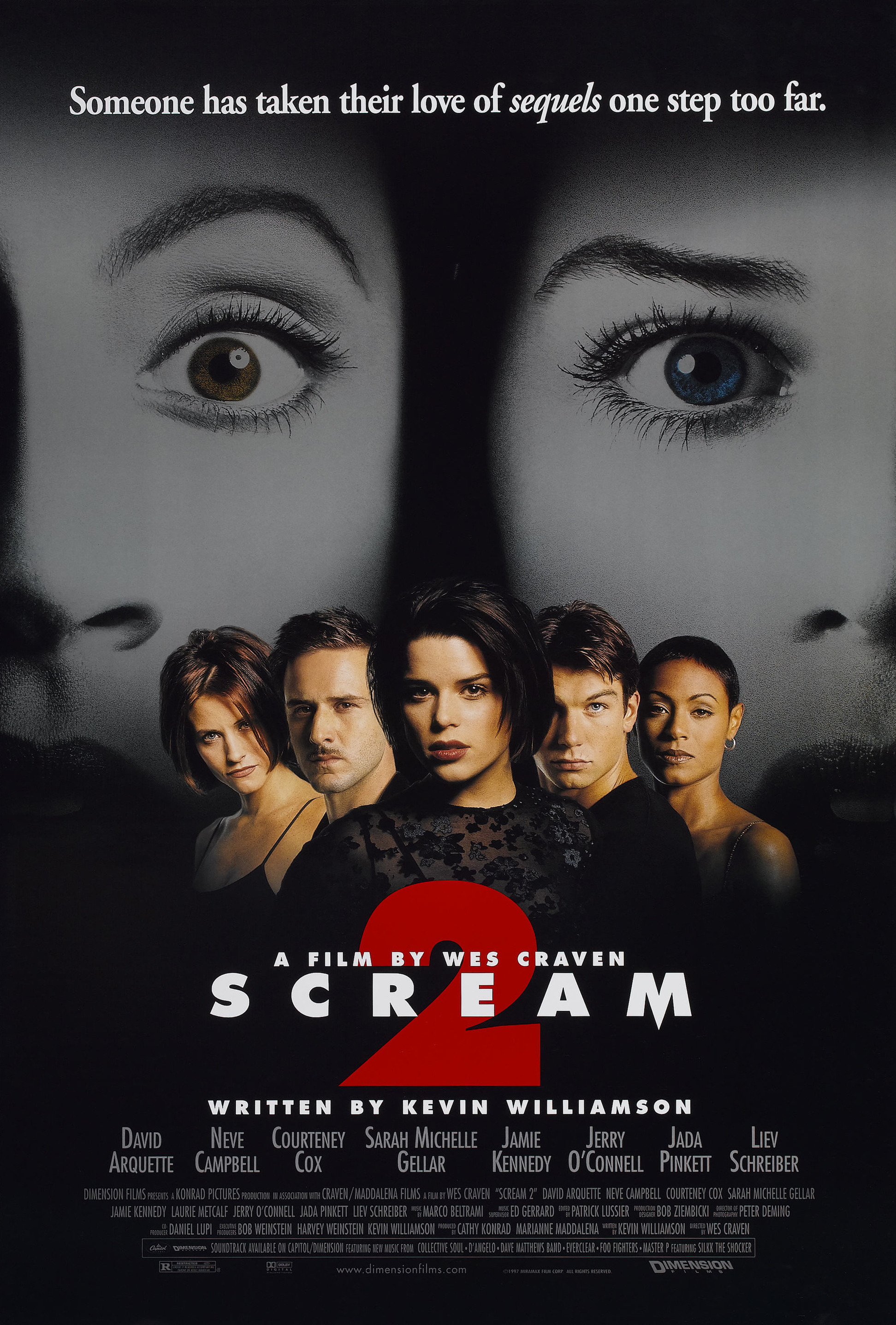 Ensemble one-sheet with the cast beneath the black-and-white face.