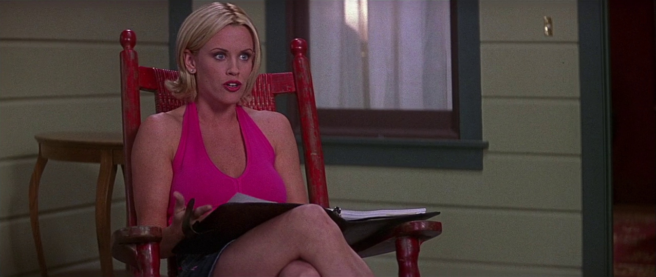 Sarah Darling with a script. Film frame.